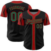 Load image into Gallery viewer, Custom Black Kelly Green-Red 3 Colors Arm Shapes Authentic Baseball Jersey