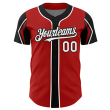 Load image into Gallery viewer, Custom Red White-Black 3 Colors Arm Shapes Authentic Baseball Jersey