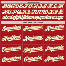 Load image into Gallery viewer, Custom Red White-Old Gold 3 Colors Arm Shapes Authentic Baseball Jersey
