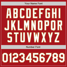 Load image into Gallery viewer, Custom Red White-Old Gold 3 Colors Arm Shapes Authentic Baseball Jersey