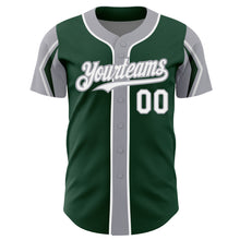 Load image into Gallery viewer, Custom Green White-Gray 3 Colors Arm Shapes Authentic Baseball Jersey