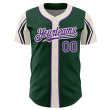 Load image into Gallery viewer, Custom Green Purple-Cream 3 Colors Arm Shapes Authentic Baseball Jersey