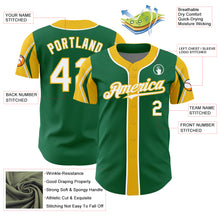 Load image into Gallery viewer, Custom Kelly Green White-Yellow 3 Colors Arm Shapes Authentic Baseball Jersey