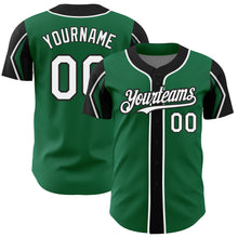 Load image into Gallery viewer, Custom Kelly Green White-Black 3 Colors Arm Shapes Authentic Baseball Jersey