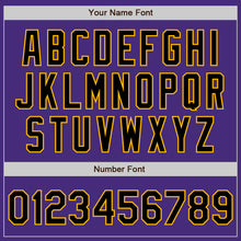 Load image into Gallery viewer, Custom Purple Black-Gold 3 Colors Arm Shapes Authentic Baseball Jersey