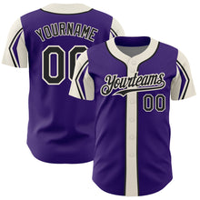 Load image into Gallery viewer, Custom Purple Black-Cream 3 Colors Arm Shapes Authentic Baseball Jersey