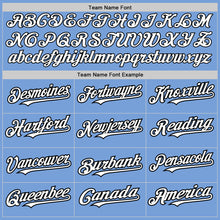 Load image into Gallery viewer, Custom Light Blue White-Black 3 Colors Arm Shapes Authentic Baseball Jersey