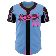 Load image into Gallery viewer, Custom Light Blue Pink-Black 3 Colors Arm Shapes Authentic Baseball Jersey