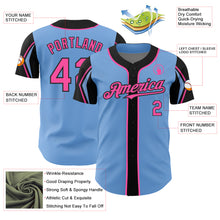 Load image into Gallery viewer, Custom Light Blue Pink-Black 3 Colors Arm Shapes Authentic Baseball Jersey