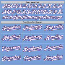 Load image into Gallery viewer, Custom Light Blue White-Purple 3 Colors Arm Shapes Authentic Baseball Jersey