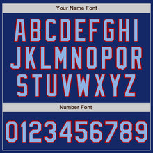 Load image into Gallery viewer, Custom Royal Light Blue-Red 3 Colors Arm Shapes Authentic Baseball Jersey