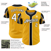 Load image into Gallery viewer, Custom Gold White-Black 3 Colors Arm Shapes Authentic Baseball Jersey