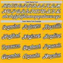 Load image into Gallery viewer, Custom Gold White-Black 3 Colors Arm Shapes Authentic Baseball Jersey