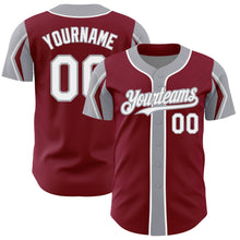Load image into Gallery viewer, Custom Crimson White-Gray 3 Colors Arm Shapes Authentic Baseball Jersey