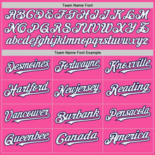 Load image into Gallery viewer, Custom Pink White-Navy 3 Colors Arm Shapes Authentic Baseball Jersey