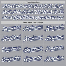 Load image into Gallery viewer, Custom Gray White-Navy 3 Colors Arm Shapes Authentic Baseball Jersey