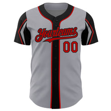 Load image into Gallery viewer, Custom Gray Red-Black 3 Colors Arm Shapes Authentic Baseball Jersey