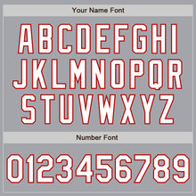 Load image into Gallery viewer, Custom Gray White-Red 3 Colors Arm Shapes Authentic Baseball Jersey