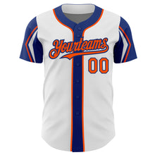 Load image into Gallery viewer, Custom White Orange-Royal 3 Colors Arm Shapes Authentic Baseball Jersey