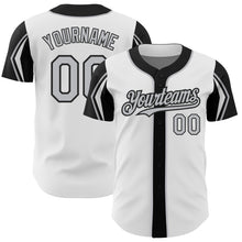 Load image into Gallery viewer, Custom White Gray-Black 3 Colors Arm Shapes Authentic Baseball Jersey