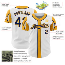 Load image into Gallery viewer, Custom White Navy-Gold 3 Colors Arm Shapes Authentic Baseball Jersey