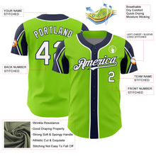 Load image into Gallery viewer, Custom Neon Green White-Navy 3 Colors Arm Shapes Authentic Baseball Jersey