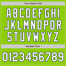 Load image into Gallery viewer, Custom Neon Green White-Navy 3 Colors Arm Shapes Authentic Baseball Jersey