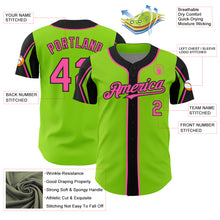 Load image into Gallery viewer, Custom Neon Green Pink-Black 3 Colors Arm Shapes Authentic Baseball Jersey