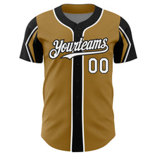 Load image into Gallery viewer, Custom Old Gold White-Black 3 Colors Arm Shapes Authentic Baseball Jersey
