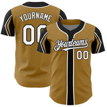 Load image into Gallery viewer, Custom Old Gold White-Black 3 Colors Arm Shapes Authentic Baseball Jersey