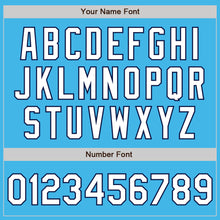 Load image into Gallery viewer, Custom Sky Blue White-Navy 3 Colors Arm Shapes Authentic Baseball Jersey