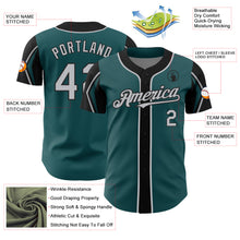 Load image into Gallery viewer, Custom Midnight Green Gray-Black 3 Colors Arm Shapes Authentic Baseball Jersey