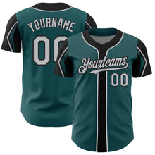 Load image into Gallery viewer, Custom Midnight Green Gray-Black 3 Colors Arm Shapes Authentic Baseball Jersey