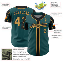 Load image into Gallery viewer, Custom Midnight Green Old Gold-Black 3 Colors Arm Shapes Authentic Baseball Jersey