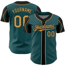 Load image into Gallery viewer, Custom Midnight Green Old Gold-Black 3 Colors Arm Shapes Authentic Baseball Jersey