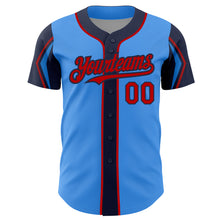 Load image into Gallery viewer, Custom Electric Blue Red-Navy 3 Colors Arm Shapes Authentic Baseball Jersey