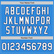 Load image into Gallery viewer, Custom Electric Blue White-Navy 3 Colors Arm Shapes Authentic Baseball Jersey