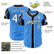 Load image into Gallery viewer, Custom Electric Blue White-Black 3 Colors Arm Shapes Authentic Baseball Jersey