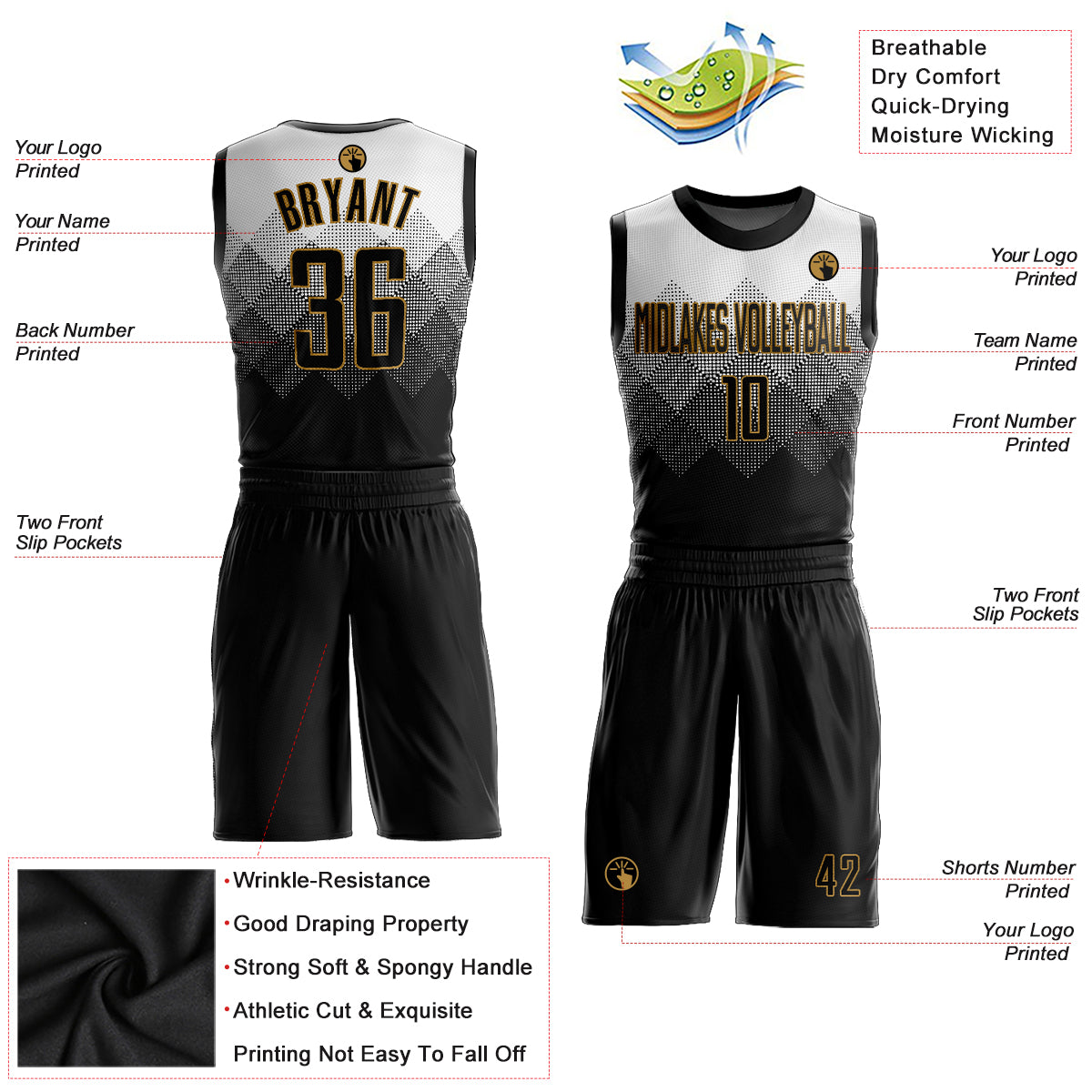 Custom Suit Basketball Suit Jersey Black White-Gray Round Neck