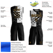 Load image into Gallery viewer, Custom Graffiti Pattern Black-Old Gold Scratch Round Neck Sublimation Basketball Suit Jersey