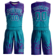 Load image into Gallery viewer, Custom Teal Purple-White Round Neck Sublimation Basketball Suit Jersey
