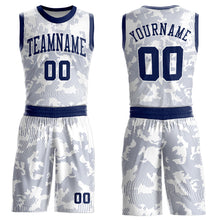 Load image into Gallery viewer, Custom White Navy Round Neck Sublimation Basketball Suit Jersey