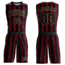 Load image into Gallery viewer, Custom Red Black-Old Gold Round Neck Sublimation Basketball Suit Jersey