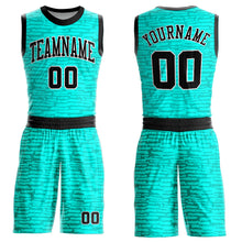 Load image into Gallery viewer, Custom Aqua Black-White Round Neck Sublimation Basketball Suit Jersey
