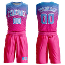 Load image into Gallery viewer, Custom Pink Light Blue-White Round Neck Sublimation Basketball Suit Jersey