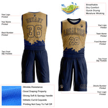 Load image into Gallery viewer, Custom Old Gold Navy Color Splash Round Neck Sublimation Basketball Suit Jersey