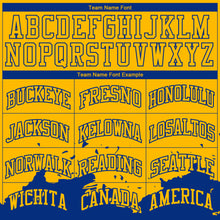 Load image into Gallery viewer, Custom Gold Royal Color Splash Round Neck Sublimation Basketball Suit Jersey