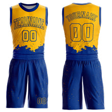Load image into Gallery viewer, Custom Gold Royal Color Splash Round Neck Sublimation Basketball Suit Jersey