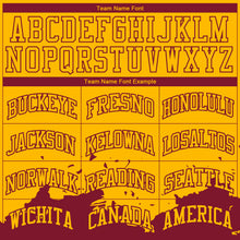 Load image into Gallery viewer, Custom Yellow Maroon Color Splash Round Neck Sublimation Basketball Suit Jersey