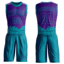 Load image into Gallery viewer, Custom Purple Teal Color Splash Round Neck Sublimation Basketball Suit Jersey